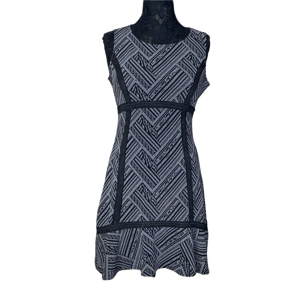 Tabitha Womens Anthropologie Grey Black Ruffle Hem Stretch Bodycon Dress size 8